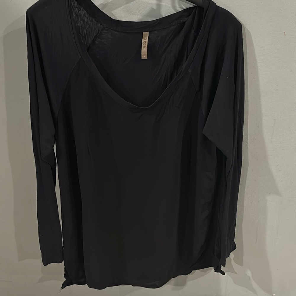 XCVI black Mixed Media Long Sleeve Tunic Top -L